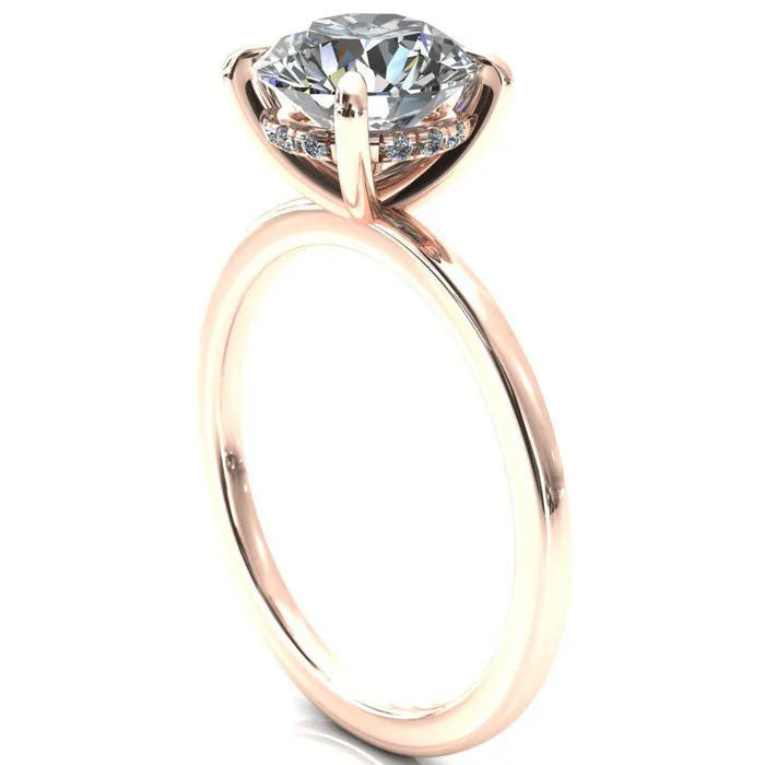 Carmeli 9mm or 3cts DEW Round Center Stone 4 Claw Prong Micro Pave Diamond Rail Engagement 18K Rose Gold Ring Fire Brilliance Rings Carmeli 9mm or 3cts DEW Round Center Stone 4 Claw Prong Micro Pave Diamond Rail Engagement 18K Rose Gold Ring Fire Brilliance Rings