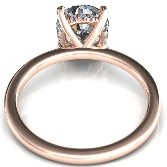 Carmeli 9mm or 3cts DEW Round Center Stone 4 Claw Prong Micro Pave Diamond Rail Engagement 18K Rose Gold Ring Fire Brilliance Rings