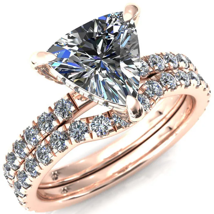Daneli Trillion Moissanite 3 Claw Prong Micro Pave Diamond Sides Engagement Ring Fire Brilliance Rings Daneli Trillion Moissanite 3 Claw Prong Micro Pave Diamond Sides Engagement Ring Fire Brilliance Rings