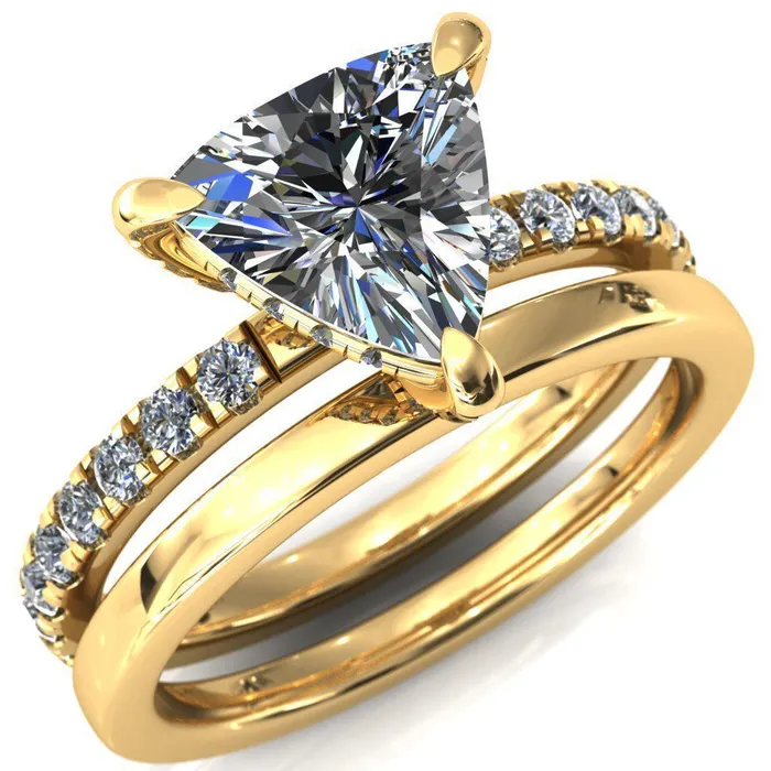 Daneli Trillion Moissanite 3 Claw Prong Micro Pave Diamond Sides Engagement Ring Fire Brilliance Rings