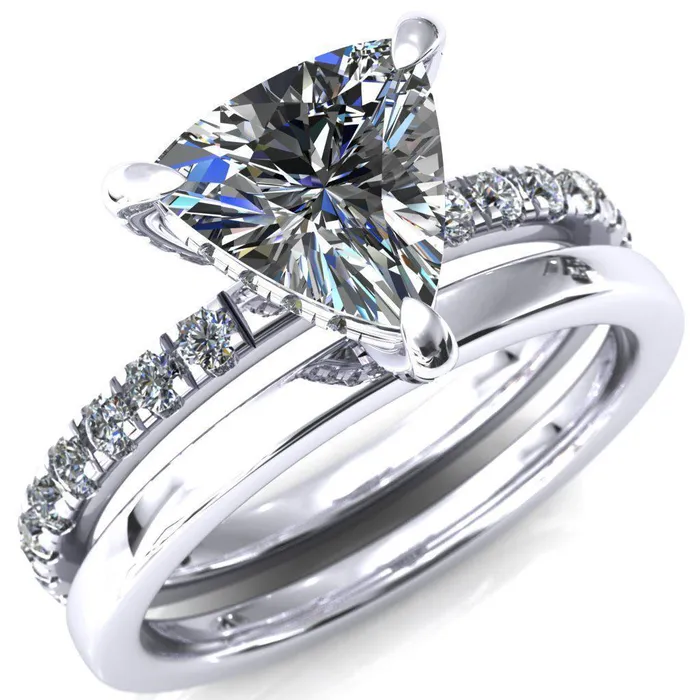 Daneli Trillion Moissanite 3 Claw Prong Micro Pave Diamond Sides Engagement Ring Fire Brilliance Rings