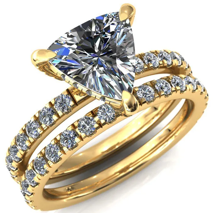 Daneli Trillion Moissanite 3 Claw Prong Micro Pave Diamond Sides Engagement Ring Fire Brilliance Rings