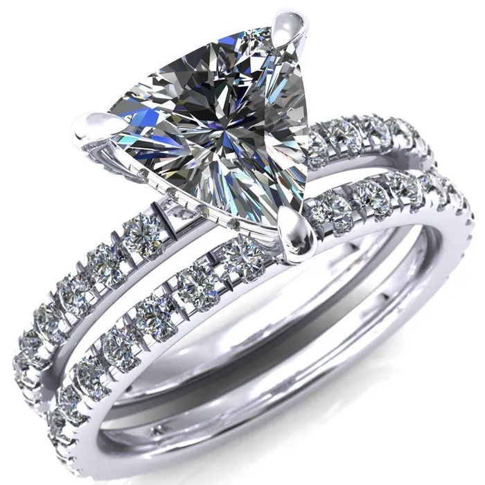 Daneli Trillion Moissanite 3 Claw Prong Micro Pave Diamond Sides Engagement Ring Fire Brilliance Rings