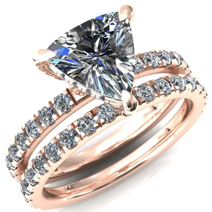Daneli Trillion Moissanite 3 Claw Prong Micro Pave Diamond Sides Engagement Ring Fire Brilliance Rings