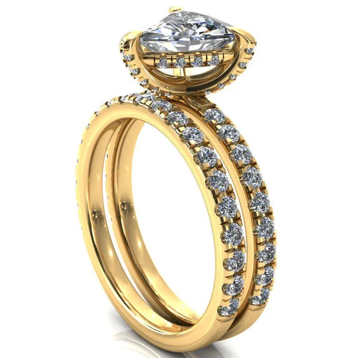 Daneli Trillion Moissanite 3 Claw Prong Micro Pave Diamond Sides Engagement Ring Fire Brilliance Rings