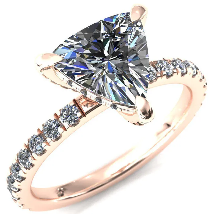 Daneli Trillion Moissanite 3 Claw Prong Micro Pave Diamond Sides Engagement Ring Fire Brilliance Rings