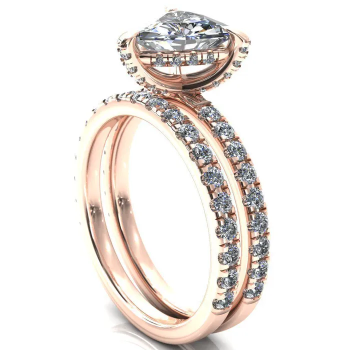 Daneli Trillion Moissanite 3 Claw Prong Micro Pave Diamond Sides Engagement Ring Fire Brilliance Rings
