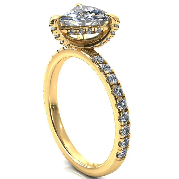 Daneli Trillion Moissanite 3 Claw Prong Micro Pave Diamond Sides Engagement Ring Fire Brilliance Rings