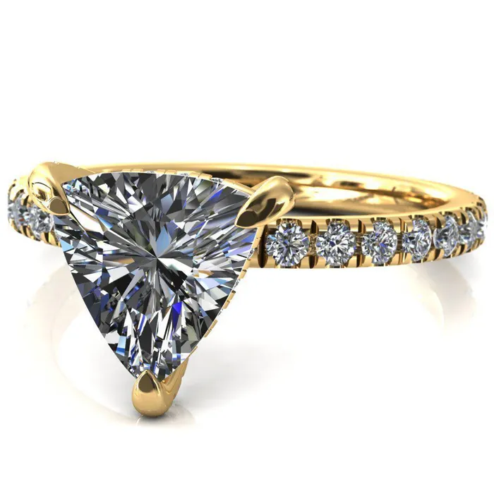 Daneli Trillion Moissanite 3 Claw Prong Micro Pave Diamond Sides Engagement Ring Fire Brilliance Rings