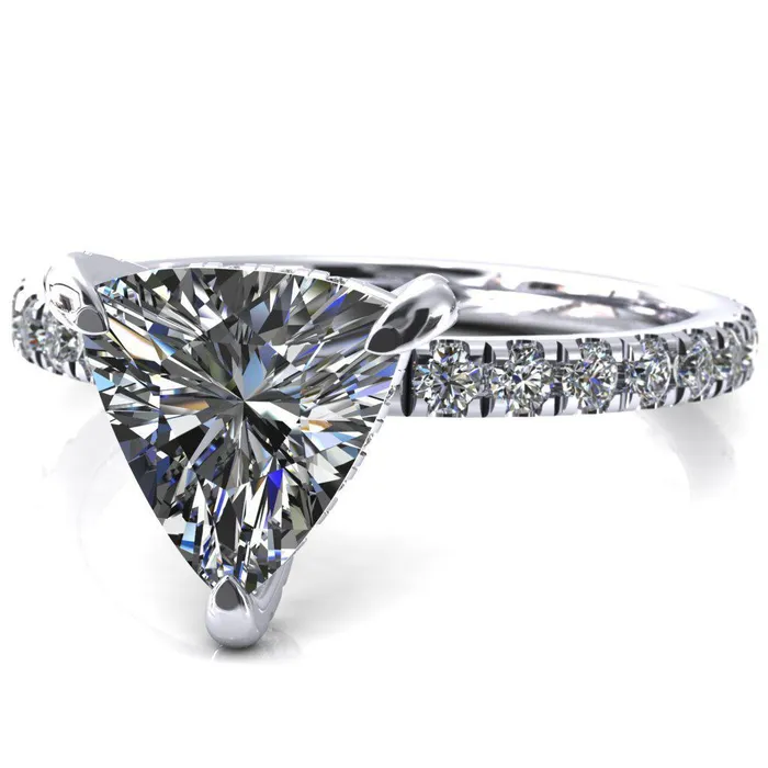 Daneli Trillion Moissanite 3 Claw Prong Micro Pave Diamond Sides Engagement Ring Fire Brilliance Rings