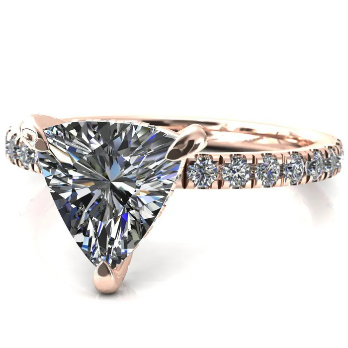 Daneli Trillion Moissanite 3 Claw Prong Micro Pave Diamond Sides Engagement Ring Fire Brilliance Rings