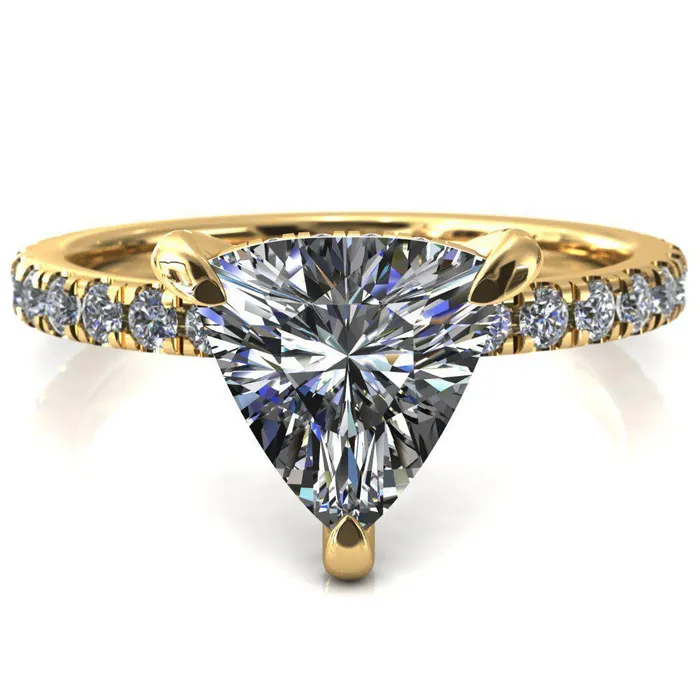 Daneli Trillion Moissanite 3 Claw Prong Micro Pave Diamond Sides Engagement Ring Fire Brilliance Rings