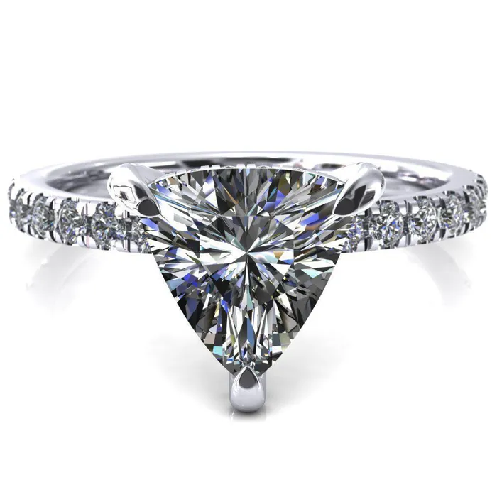 Daneli Trillion Moissanite 3 Claw Prong Micro Pave Diamond Sides Engagement Ring Fire Brilliance Rings