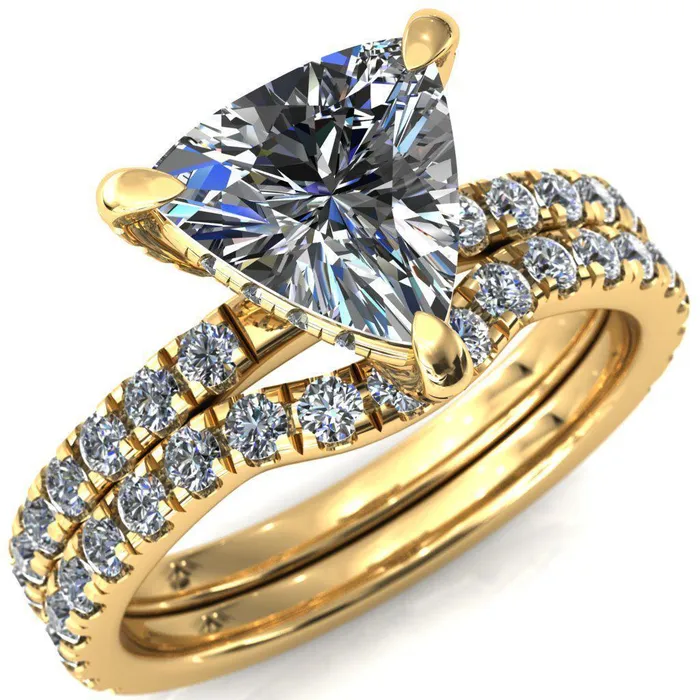 Daneli Trillion Moissanite 3 Claw Prong Micro Pave Diamond Sides Engagement Ring Fire Brilliance Rings