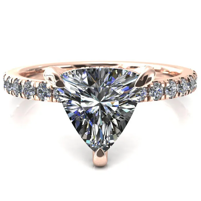 Daneli Trillion Moissanite 3 Claw Prong Micro Pave Diamond Sides Engagement Ring Fire Brilliance Rings