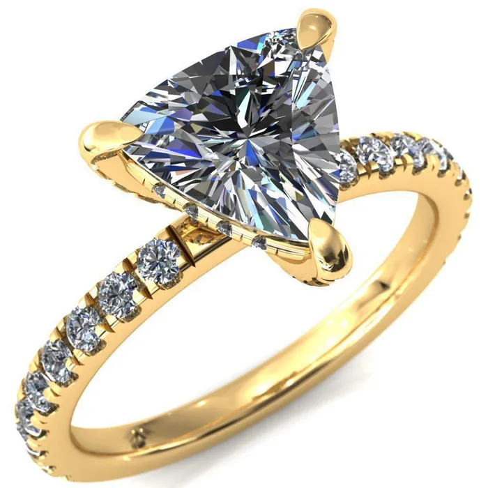 Daneli Trillion Moissanite 3 Claw Prong Micro Pave Diamond Sides Engagement Ring Fire Brilliance Rings