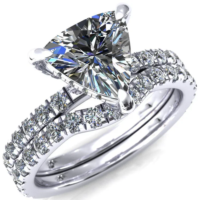 Daneli Trillion Moissanite 3 Claw Prong Micro Pave Diamond Sides Engagement Ring Fire Brilliance Rings