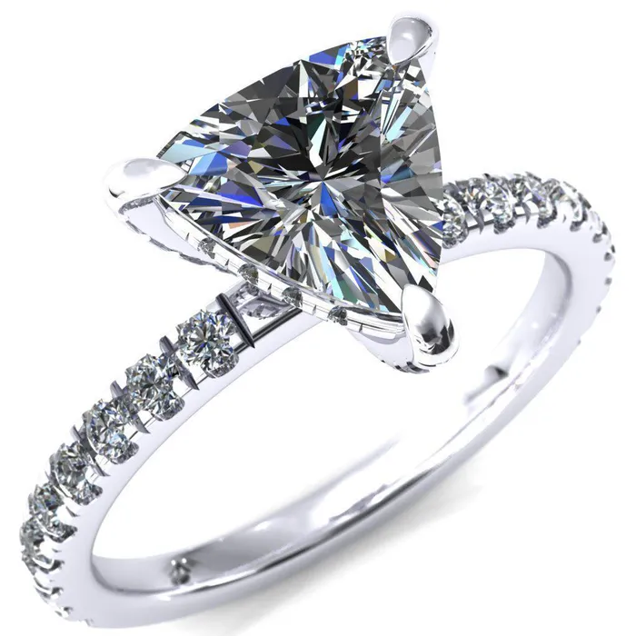 Daneli Trillion Moissanite 3 Claw Prong Micro Pave Diamond Sides Engagement Ring Fire Brilliance Rings