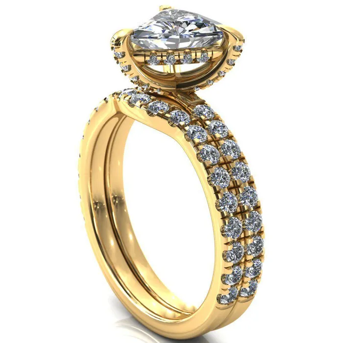 Daneli Trillion Moissanite 3 Claw Prong Micro Pave Diamond Sides Engagement Ring Fire Brilliance Rings