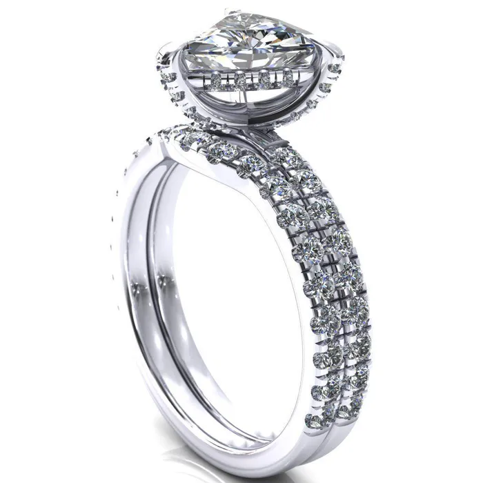 Daneli Trillion Moissanite 3 Claw Prong Micro Pave Diamond Sides Engagement Ring Fire Brilliance Rings