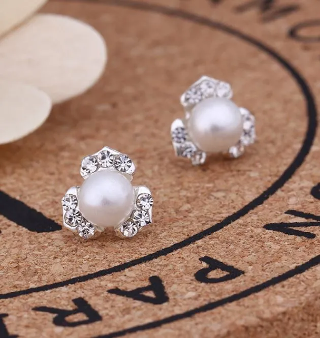 E1238 Silver Pearl Rhinestones Earrings polly Earrings