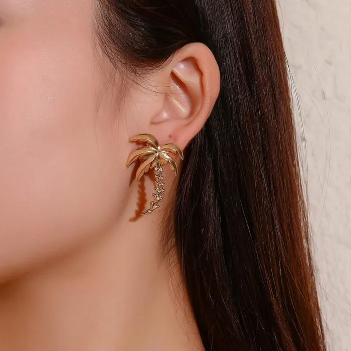 E1340 Gold Palm Tree Earrings 01 Earrings