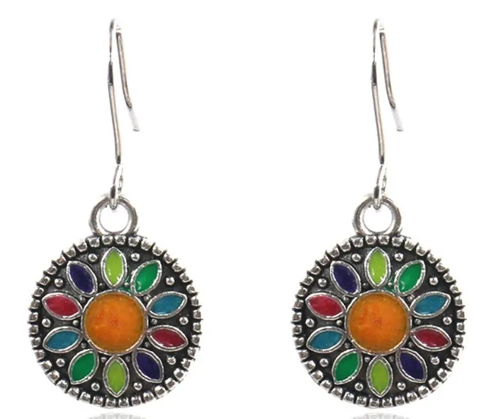 E352 Silver Small Orange Colorful Baked Enamel Earrings polly Earrings