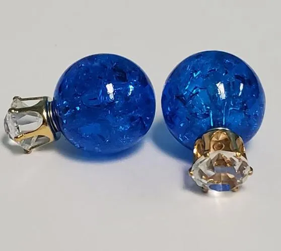 E519 Royal Blue Ice Breaker Ball Rhinestone Earrings Susan Earrings