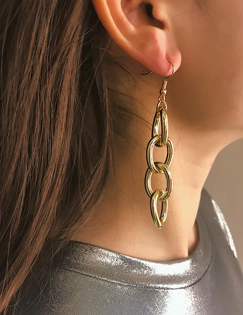 E629 Gold Multi Chain Dangle Earrings 02 Earrings