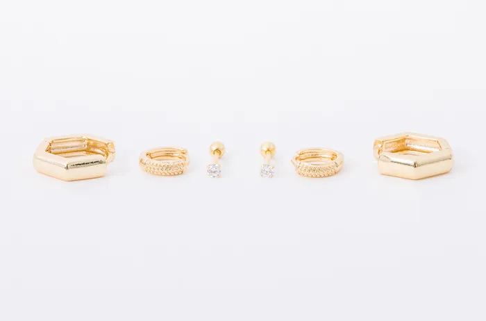 Earring Stack Hexagon Huggies 9 mm Thick Huggies 25 mm Diamond Screwbacks Hey June Earrings