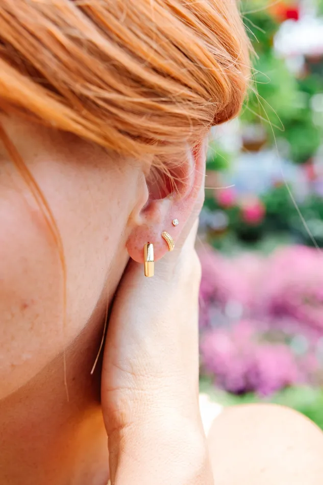 Earring Stack Hexagon Huggies 9 mm Thick Huggies 25 mm Diamond Screwbacks Hey June Earrings