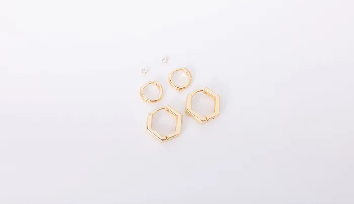 Earring Stack Hexagon Huggies 9 mm Thick Huggies 25 mm Diamond Screwbacks Hey June Earrings