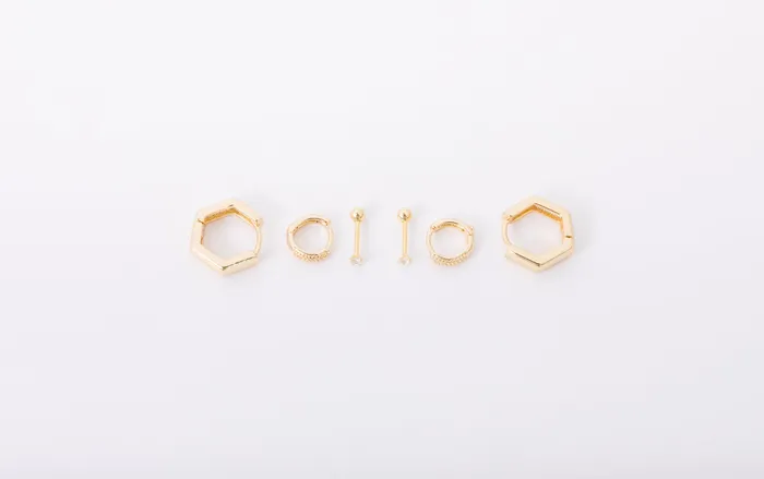 Earring Stack Hexagon Huggies 9 mm Thick Huggies 25 mm Diamond Screwbacks Hey June Earrings