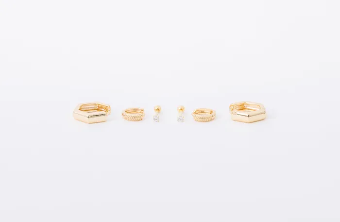 Earring Stack Hexagon Huggies 9 mm Thick Huggies 25 mm Diamond Screwbacks Hey June Earrings