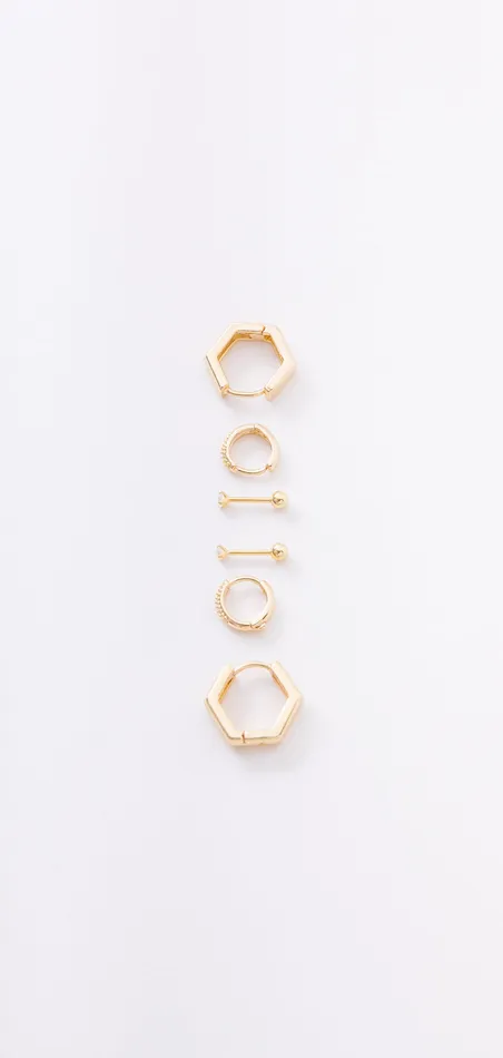 Earring Stack Hexagon Huggies 9 mm Thick Huggies 25 mm Diamond Screwbacks Hey June Earrings