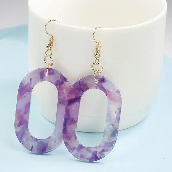 Earrings 01 E422 Purple Acrylic Oval Dangle Earrings