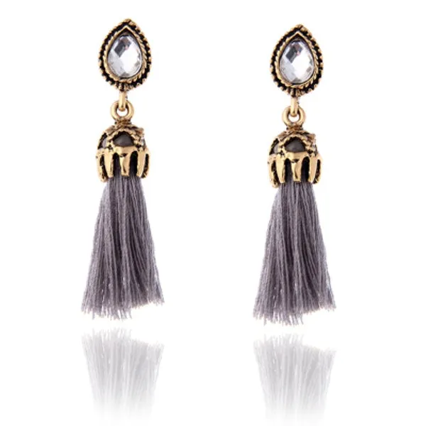 Earrings 01 E869 Gold Gray Gem Tassel Earrings