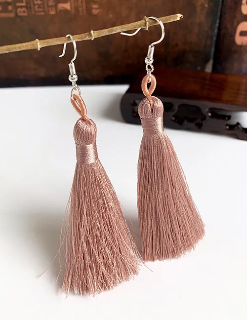 Earrings 02 E80 Mauve Long Tassel Earrings