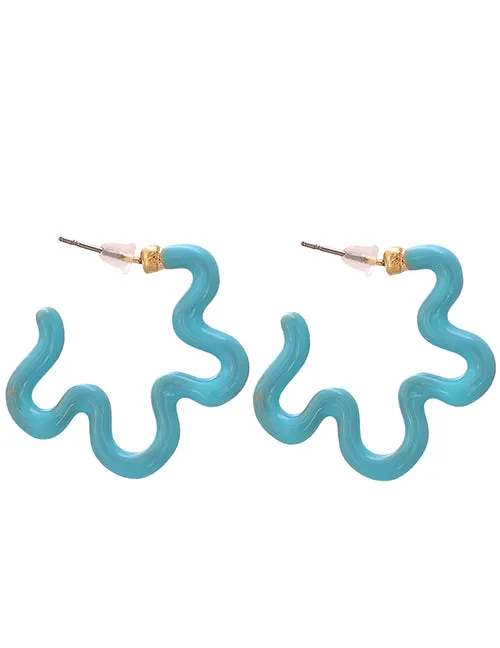 Earrings 02 E920 Turquoise Blue Squiggle Geometric Metal Earrings