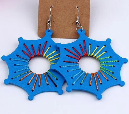 Earrings 02 E946 Large Fashion Blue Multi Color Thread Geometric Earrings