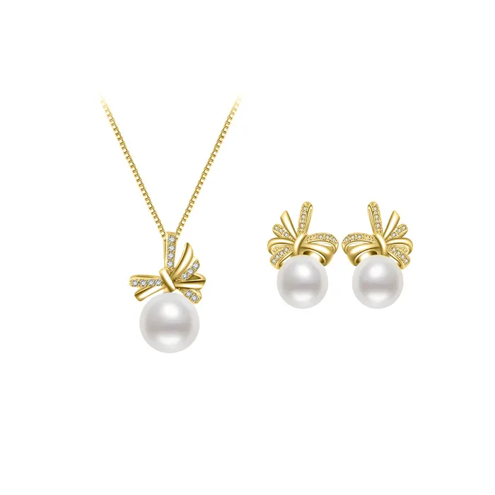 Earrings Freshwater Pearl Set WS00084 RIBBON Pearly Lustre