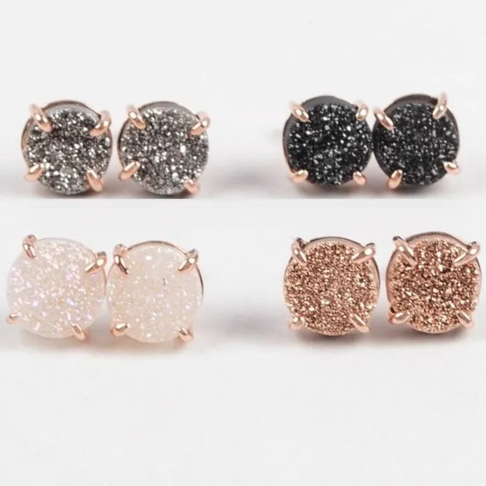 Earrings Jewelvers Rose Gold Druzy Stud Earrings For Women