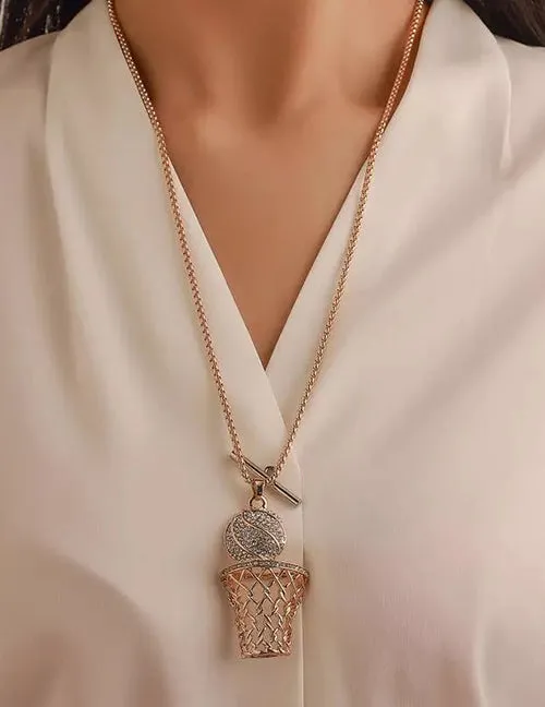 Earrings N744 Gold Basketball Hoop Necklace with FREE Earrings 02
