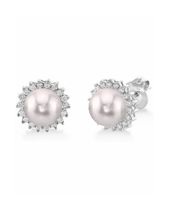 Earrings spt Akoya Pearl Diamond Halo Stud Earrings