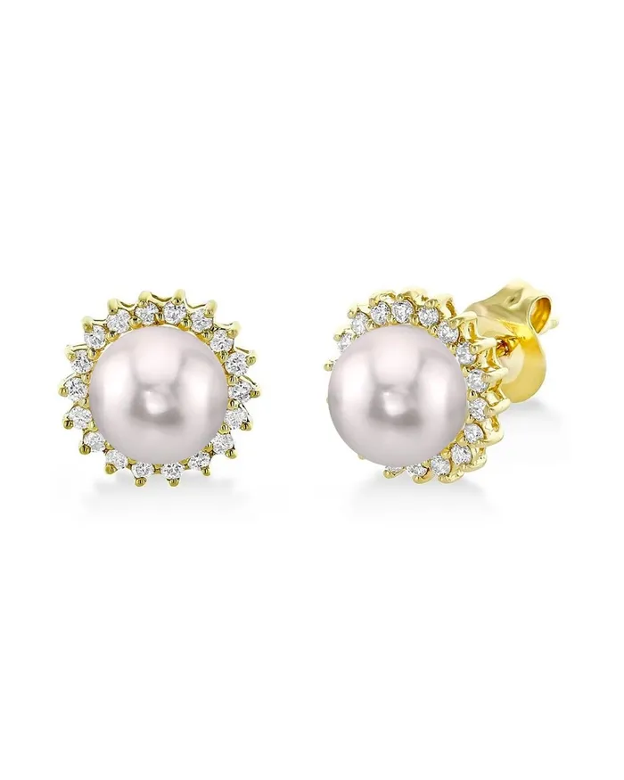 Earrings spt Akoya Pearl Diamond Halo Stud Earrings