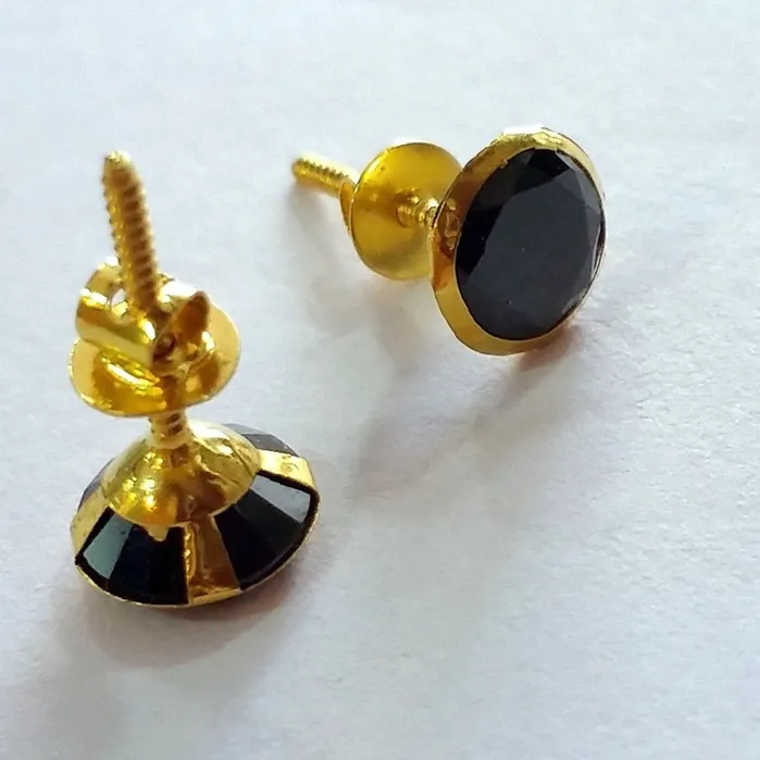 Earrings TRIBAL ORNAMENTS Genuine 18k yellow gold handmade fabulous black onyx stone excellent antique vintage design stud earrings pair unisex jewelry