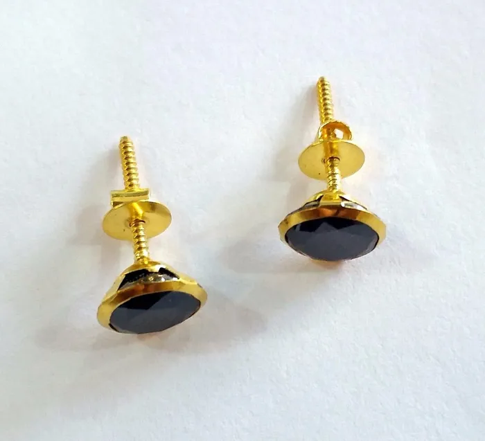 Earrings TRIBAL ORNAMENTS Genuine 18k yellow gold handmade fabulous black onyx stone excellent antique vintage design stud earrings pair unisex jewelry