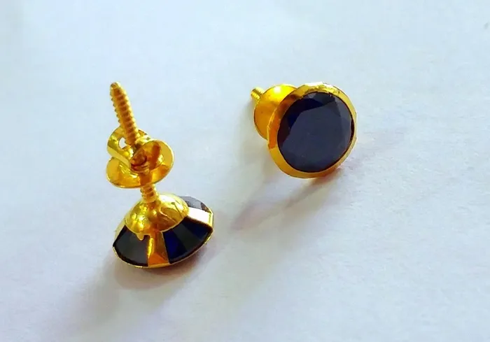 Earrings TRIBAL ORNAMENTS Genuine 18k yellow gold handmade fabulous black onyx stone excellent antique vintage design stud earrings pair unisex jewelry