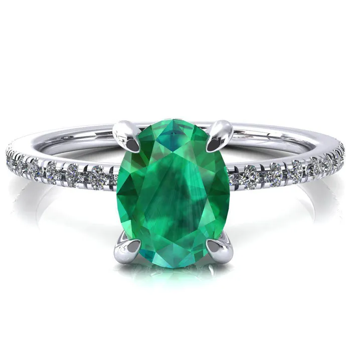 Ezili Oval Emerald 4 Claw Prong Micro Pave Diamond Sides Engagement Ring Fire Brilliance Rings Ezili Oval Emerald 4 Claw Prong Micro Pave Diamond Sides Engagement Ring Fire Brilliance Rings