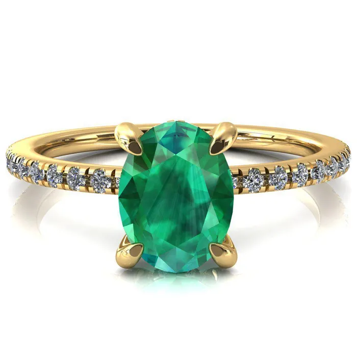 Ezili Oval Emerald 4 Claw Prong Micro Pave Diamond Sides Engagement Ring Fire Brilliance Rings